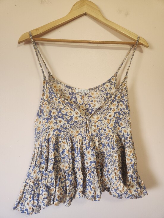 Patrons of Peace Tops - Patrons of Peace Ditsy Floral Tiered Ruffle Tank Top Boho Braided Cami Medium